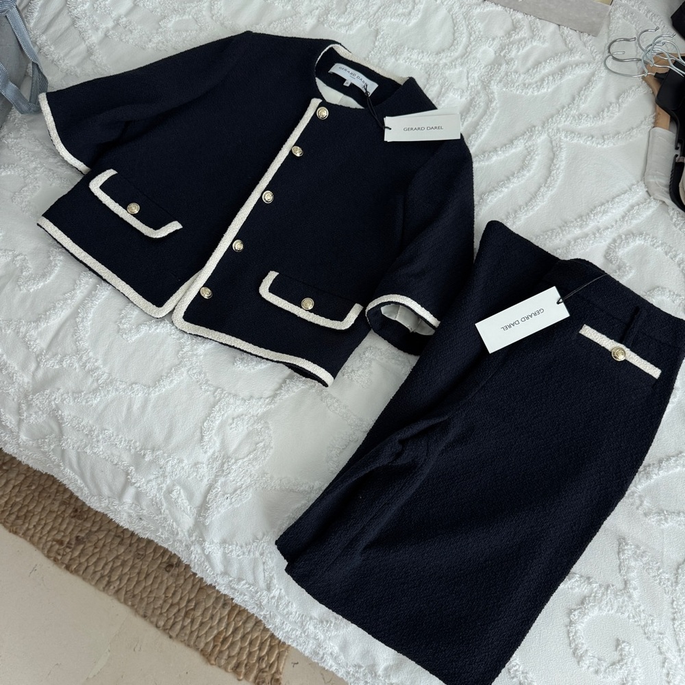 New Gerard Darel Marine Blue Blazer Jacket and Trousers Set, Size S/EU36